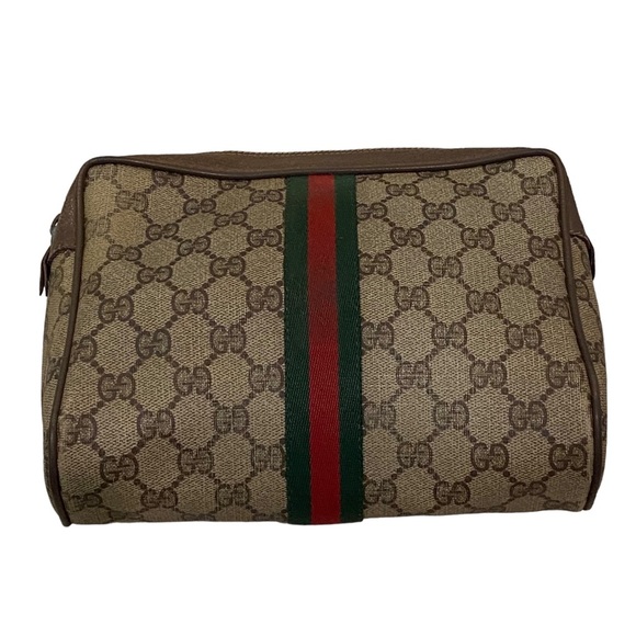 Vintage signature canvas toiletry bag pouch clutch 60s 70s red green stripe - Picture 1 of 16